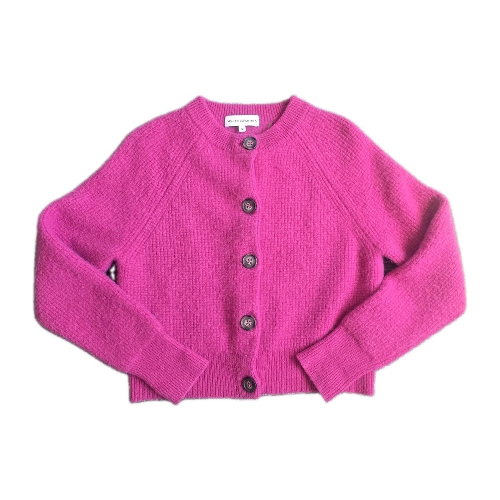 White + Warren 100% Cashmere Cardigan Sweater Pink Crew Neck Women's XS
